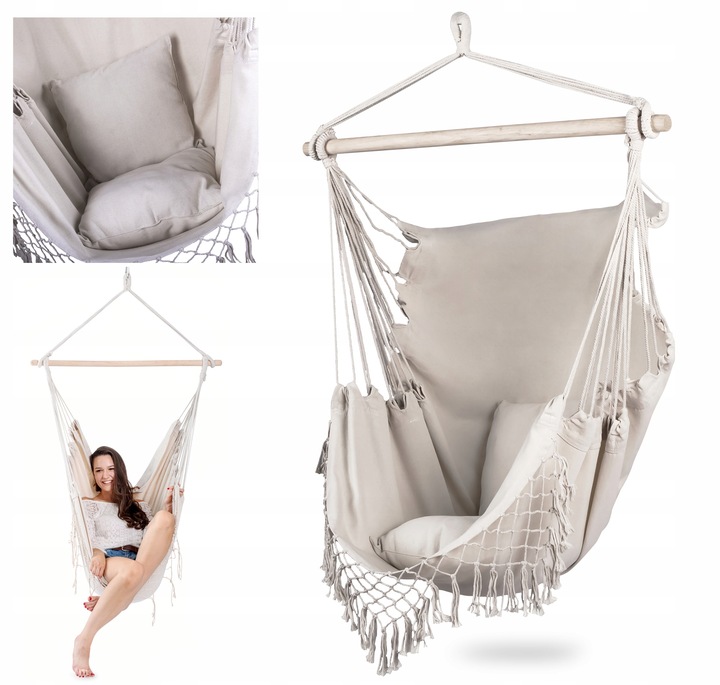 FOTEL WISZĄCY krzesło BRAZYLIJSKIE hamak 2X PODUSZKI huśtawka KOKON