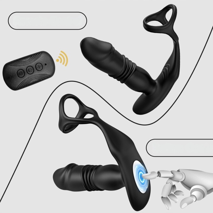 MASAŻER PROSTATY RUCH GÓRA-DÓŁ + RINGI NA PENISA I JĄDRA + WIBRATOR MĘSKI