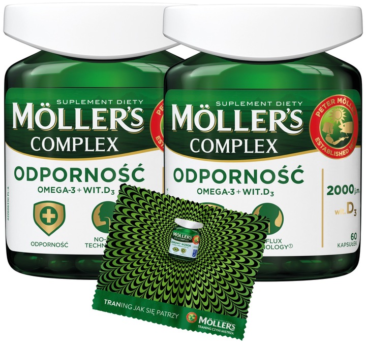 2x Möller's Complex ODPORNOŚĆ 60 kap. WITAMINA D3 2000 OMEGA-3 MÓZG SERCE