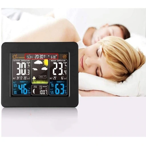 BEZPRZEWODOWA STACJA POGODY LCD POGODOWA HIGROMETR BAROMETR DCF + CZUJNIK