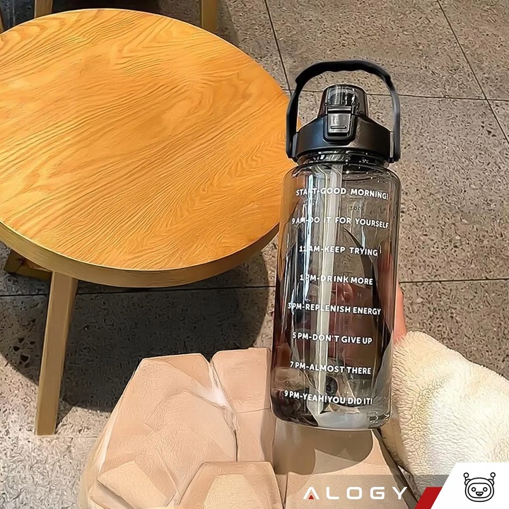 Butelka Bidon ze Słomką 2L na Wodę do Picia Motywacyjna z Przypomnieniem