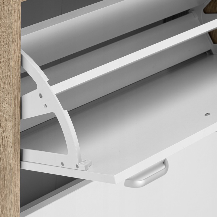 SZAFKA NA BUTY OBUWIE WĄSKA BIAŁA DĄB SONOMA Z REGAŁEM PÓŁKI DO