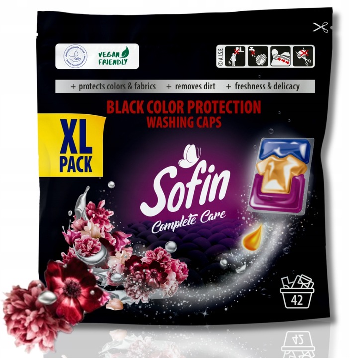 Sofin Kapsułki do Prania Ciemnego Czarnego Black Ochrona Kolorów XL 42szt