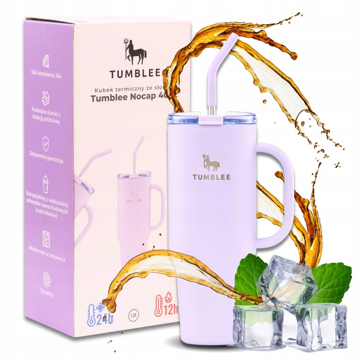 Duży Kubek Termiczny do Auta Ze Słomką Ustnikiem Nieprzeciekający 1200ml