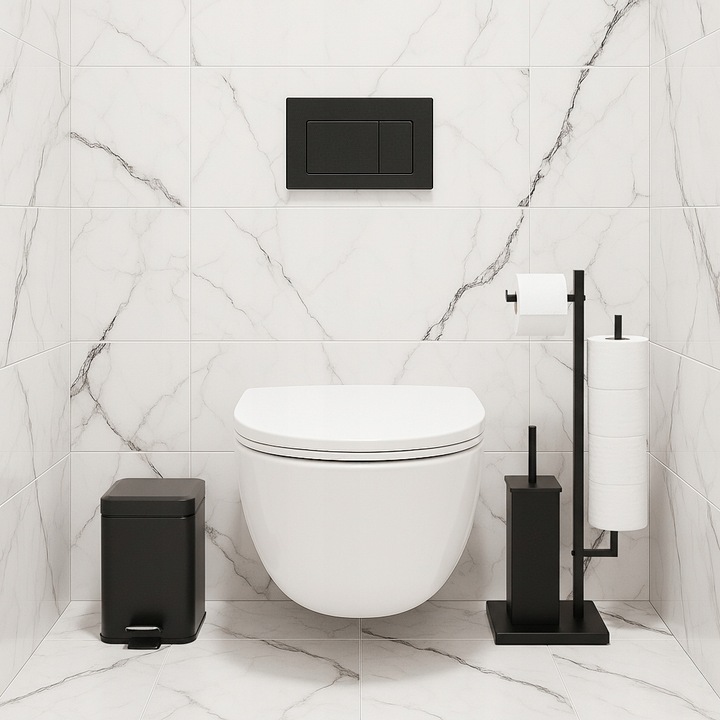 Stojak na papier toaletowy i szczotka do WC czarna loft łazienkowa YOKA