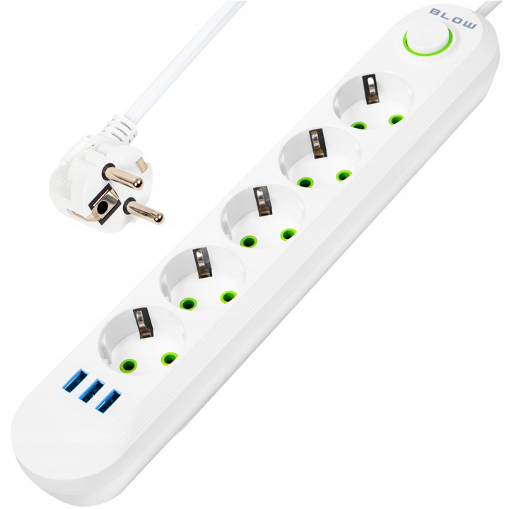 PRZEDŁUŻACZ LISTWA ZASILAJĄCA WŁĄCZNIK 3x USB 5 GNIAZD 5m BIAŁY