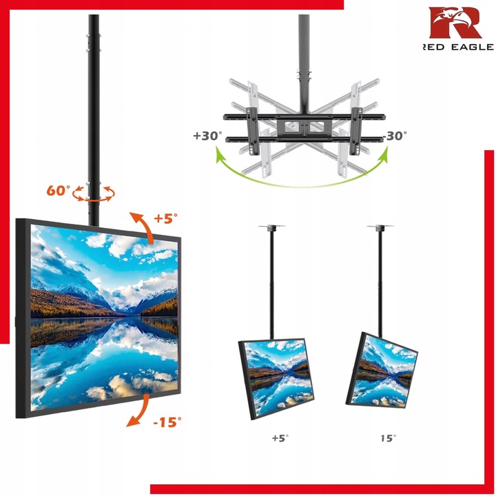 Uchwyt Sufitowy Do Telewizora Wieszak TV 30-75 CALI Regulowany