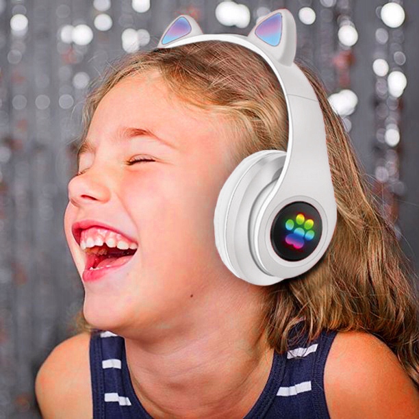 SŁUCHAWKI BEZPRZEWODOWE B39 Z USZAMI BLUETOOTH RGB KOCIE USZY DLA