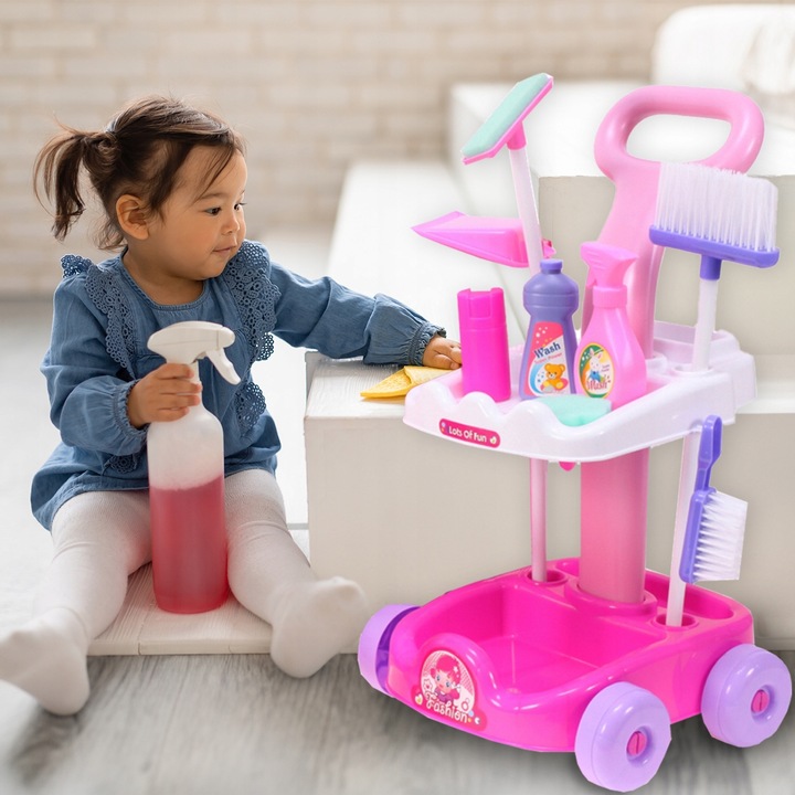 ZESTAW DO SPRZĄTANIA NA WÓZKU Z ODKURZACZEM DŹWIĘK SZCZOTKA MOP DLA DZIECI