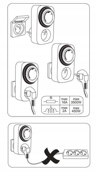 PROGRAMATOR CZASOWY WYŁĄCZNIK MECHANICZNY DOBOWY GNIAZDKO TIMER 24H 3500W