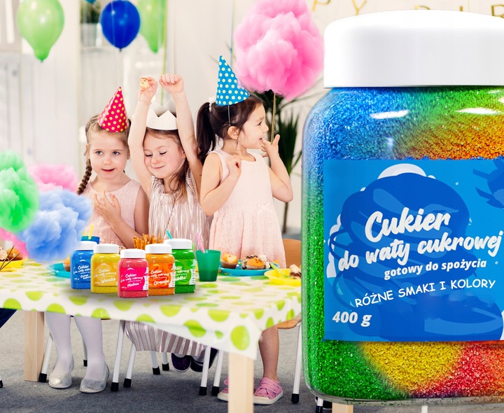 CUKIER KOLOROWY do waty cukrowej 5x400g smakowy MIX gratis 10szt