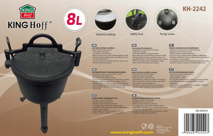 Kociołek Myśliwski 8 L EMALIA Żeliwny GARNEK na OGNISKO Emaliowany