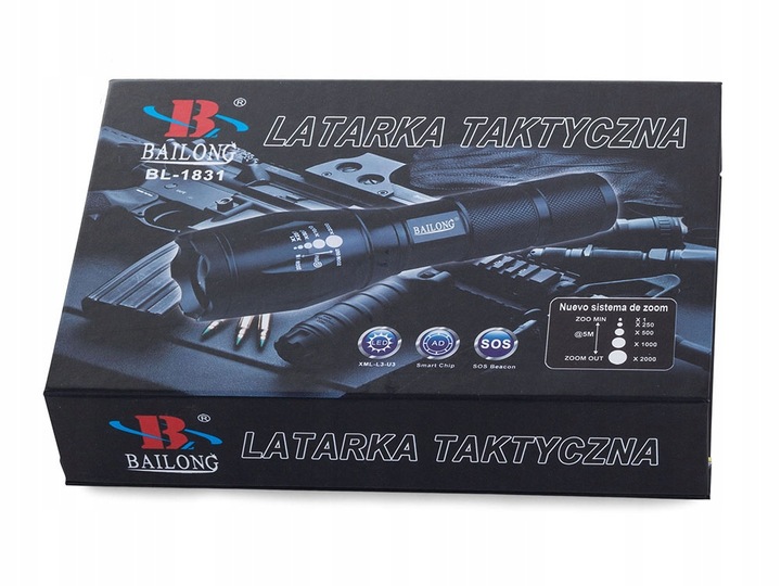 LATARKA TAKTYCZNA BAILONG ZOOM LED CREE XM-L3-U3 WOJSKOWA MOCNA AKUMULATOR
