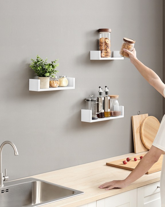 Półka Wisząca Ścienna Zestaw 3 Półek na Książki do Salonu Biała