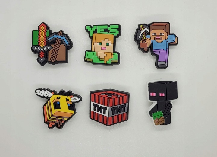 PRZYPINKI PIN ozdoby DO BUTÓW typu CROCS KROKS Minecraft 6szt W1