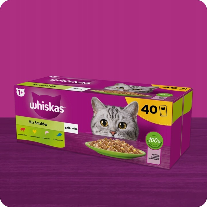 MOKRA KARMA WHISKAS MIX SMAKÓW W GALARETCE SASZETKI 40X85G