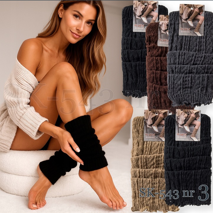 5x Ocieplacze damskie z angory prążkowane Wełniane getry zimowe CIEPŁE