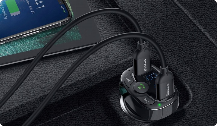 BASEUS TRANSMITER FM BLUETOOTH ŁADOWARKA SAMOCHODOWA MP3 2x USB SD/ TF 3.4A