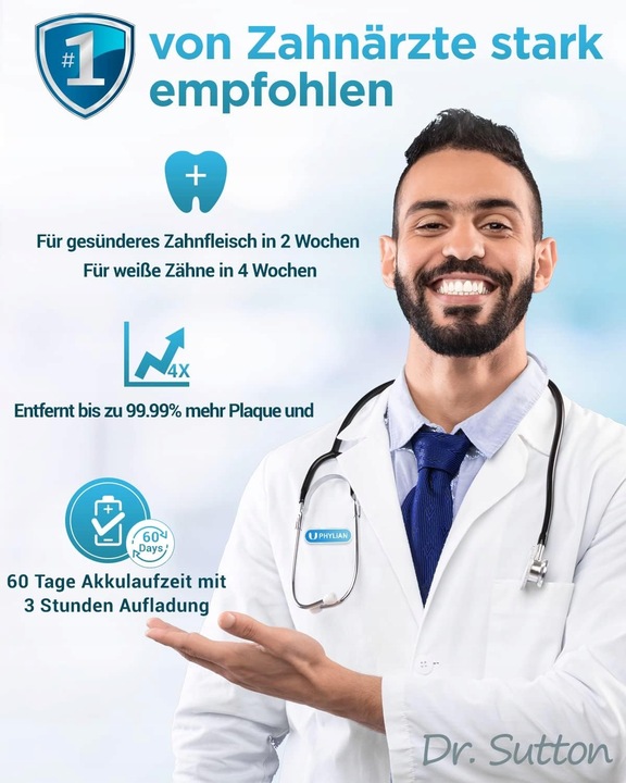 PHYLIAN H7 Sonic elektryczna szczoteczka do zębów + 8 wymiennych końcówek