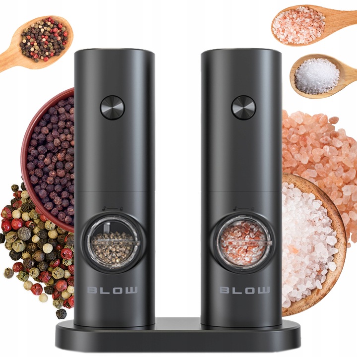 MŁYNEK DO PIEPRZU I SOLI PRZYPRAW ELEKTRYCZNY PODSTAWKA OKIENKO
