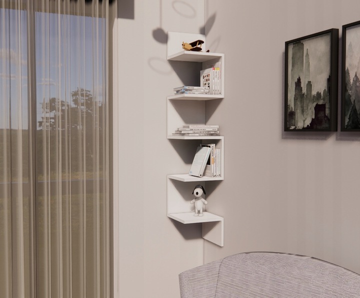 PÓŁKA NAROŻNA ŚCIENNA, BIAŁA WISZĄCA, MATOWA