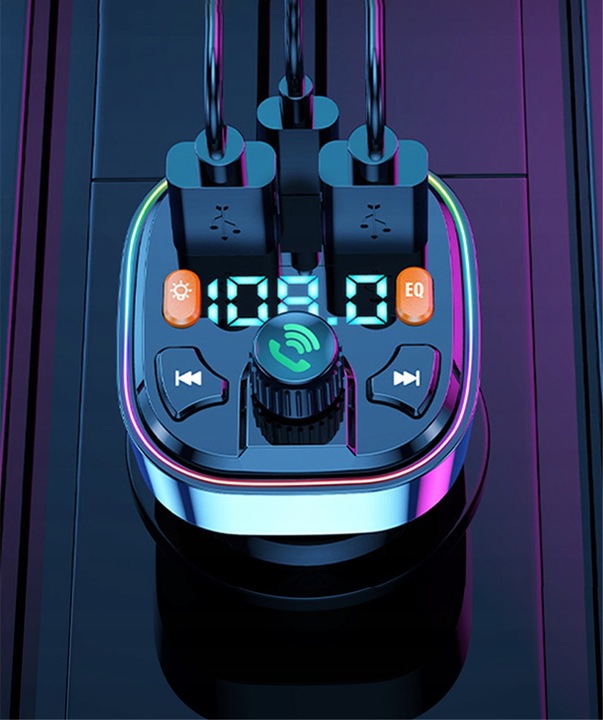 TRANSMITER FM BLUETOOTH 5.0 ŁADOWARKA QC 3.0 PD 20W RGB 2x USB USB-C