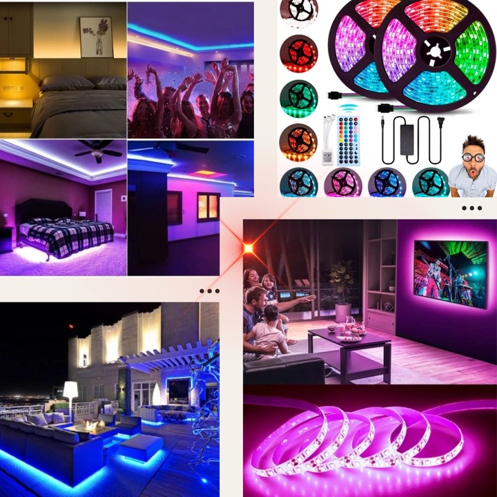 TAŚMA LED RGB 5m Ledy 5050 Listwa 230v 12v Z Zasilaczem NA PILOTA BLUETOOTH