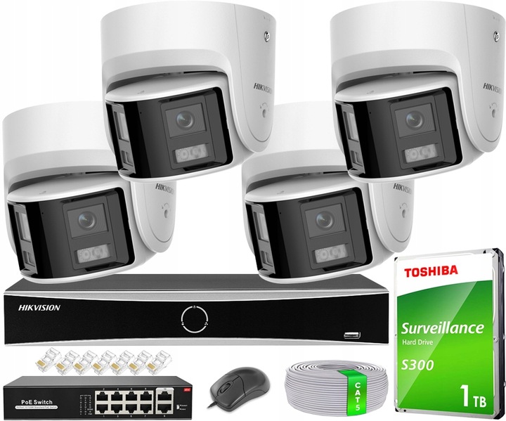 Zestaw Monitoringu 8MPx Hikvision Acusense 4x DS-2CD2346G2P-ISU/SL Panorama