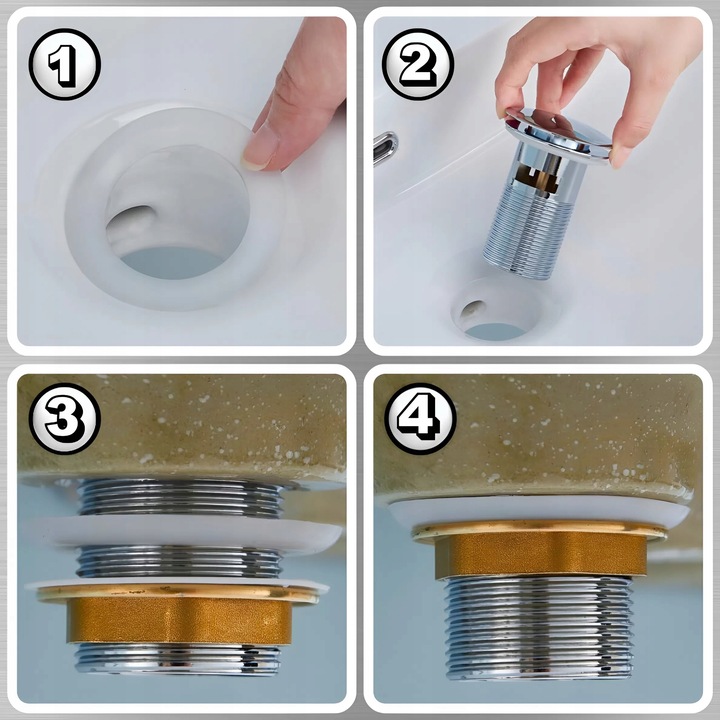 KOREK UMYWALKOWY AUTOMATYCZNY KLIK KLAK AUTO BEZ PRZELEWU SREBRNY