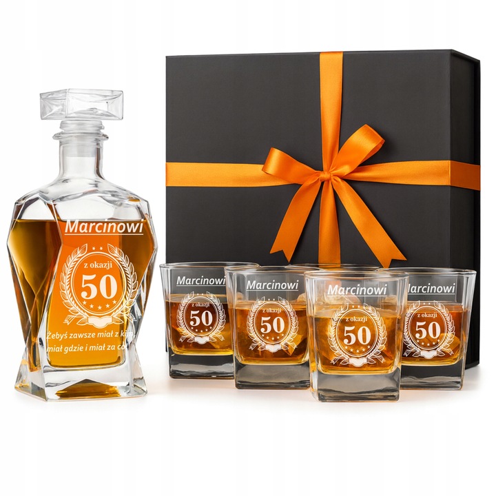 KARAFKA 6 SZKLANEK Z GRAWEREM DO WHISKY PREZENT