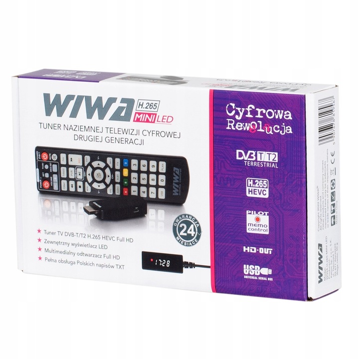 TUNER DEKODER DVB-T2 TV NAZIEMNE H.265 HEVC HD USB HDMI WIWA MINI LED