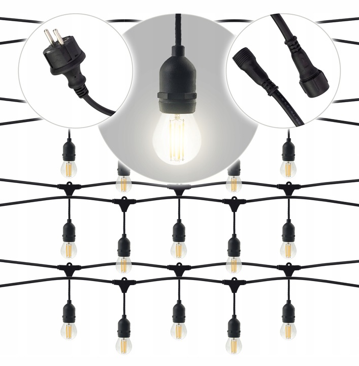 Girlanda Ogrodowa Świetlna 10m+10x Żarówka LED 1W Zewnętrzna Wodoszczelna