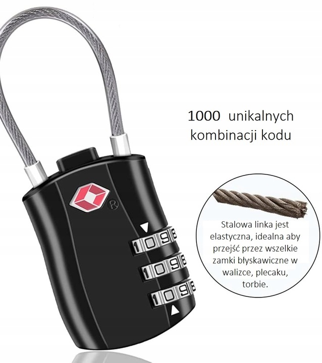 2x KŁÓDKA TSA SYSTEM NA SZYFR DO WALIZKI BAGAŻU Z LINKĄ ZABEZPIECZENIE