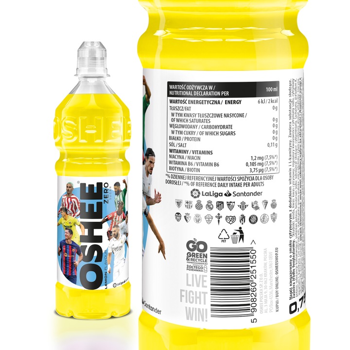 Oshee Zero Sport Drink Napój Cytryna 750ml x6