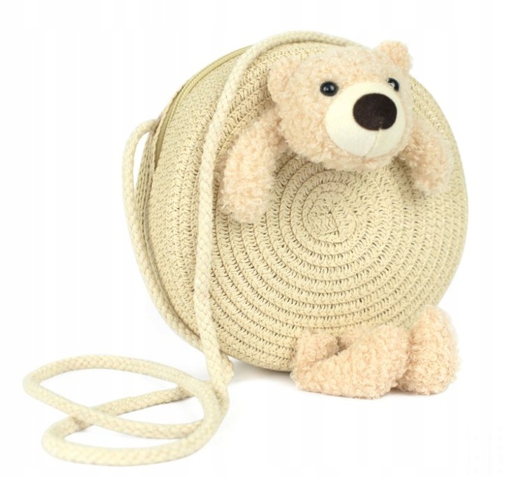 Torebka Dziecięca Pleciona Słomkowa z Misiem dla Dziewczynki na Lato