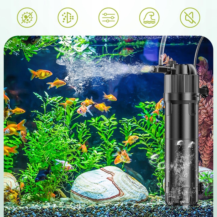 5W1 FILTR WEWNĘTRZNY Z LAMPĄ UV 800L/H DO AKWARIUM 100-300L Z UVC