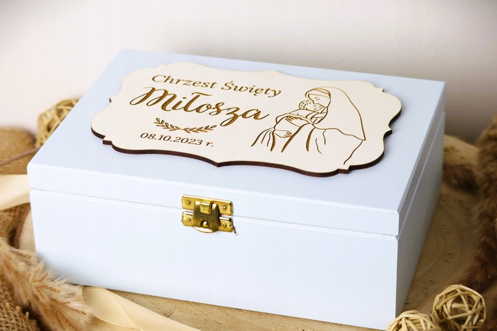 Pamiątka Chrztu Świętego Prezent na Chrzest z Grawerem BŁĘKITNE