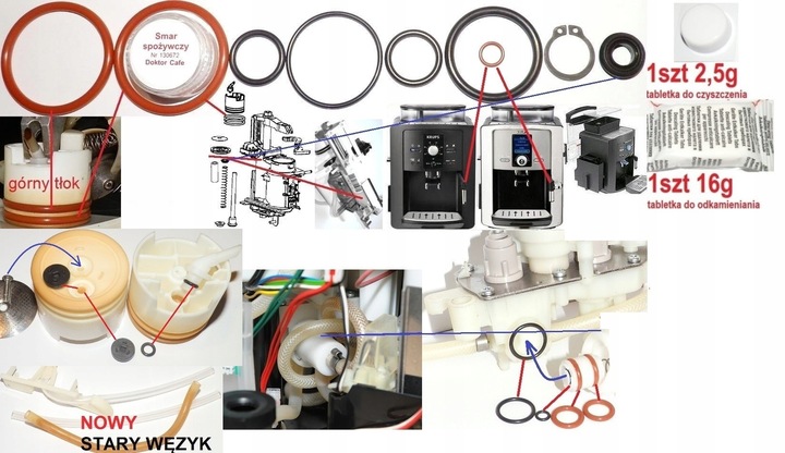 Zestaw 20 elementów tabletki smar uszczelki Krups EA80 EA81 EA82 EA85
