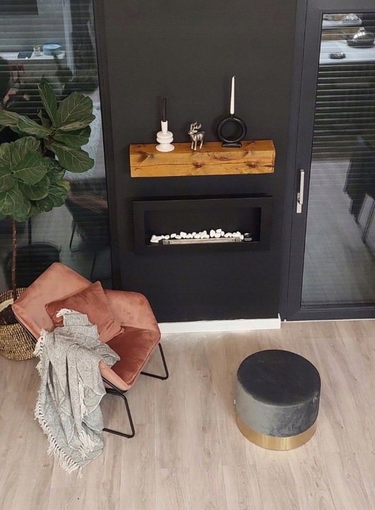 Biokominek WISZĄCY 90cm NAŚCIENNY czarny do ZABUDOWY