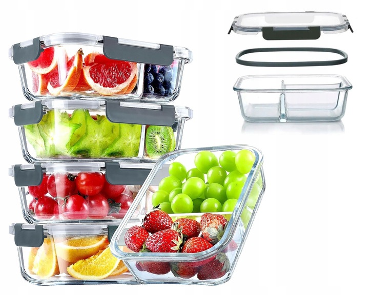 LUNCHBOX POJEMNIK SZKLANY NA ŻYWNOŚĆ ZESTAW 4SZT DWUKOMOROWE HERMETYCZNE