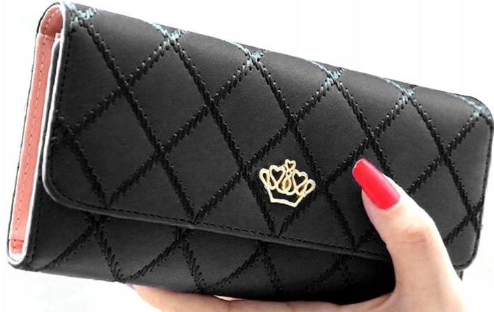 Elegancki Portfel damski na zatrzask skórzany duży rozkładany pojemny skóra