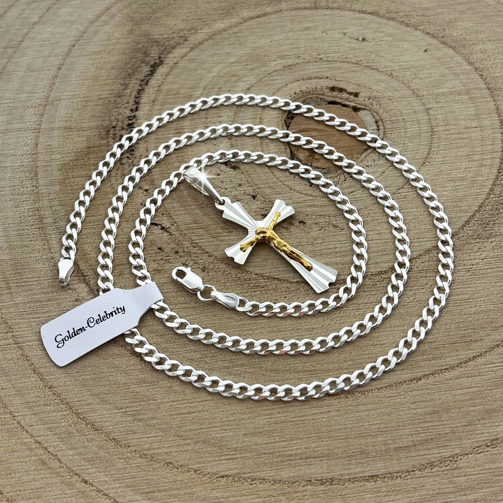 SREBRNY ŁAŃCUSZEK NA KOMUNIĘ CHRZEST DLA CHŁOPCA SREBRO 925 + GRAWER GRATIS