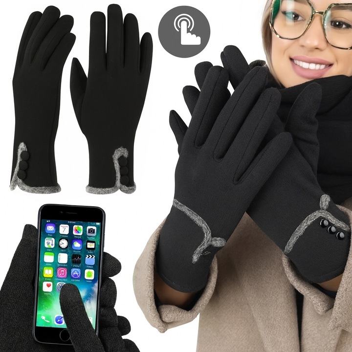 zimowy KOMPLET damski CZAPKA + KOMIN + RĘKAWICZKI DOTYKOWE ciepły