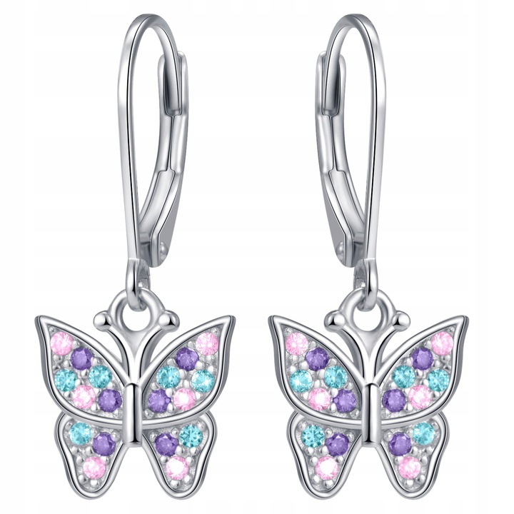 KOLCZYKI WISZĄCE MOTYLKI SREBRNE DLA DZIEWCZYNKI DZIECI NA KOMUNIA SREBRO