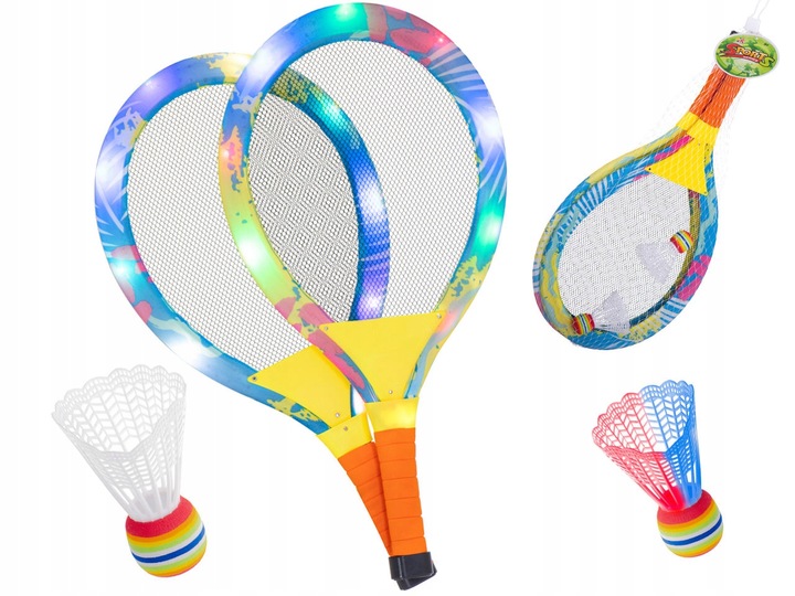 RAKIETKI PALETKI BADMINTON ŚWIECĄCE LED + LOTKI