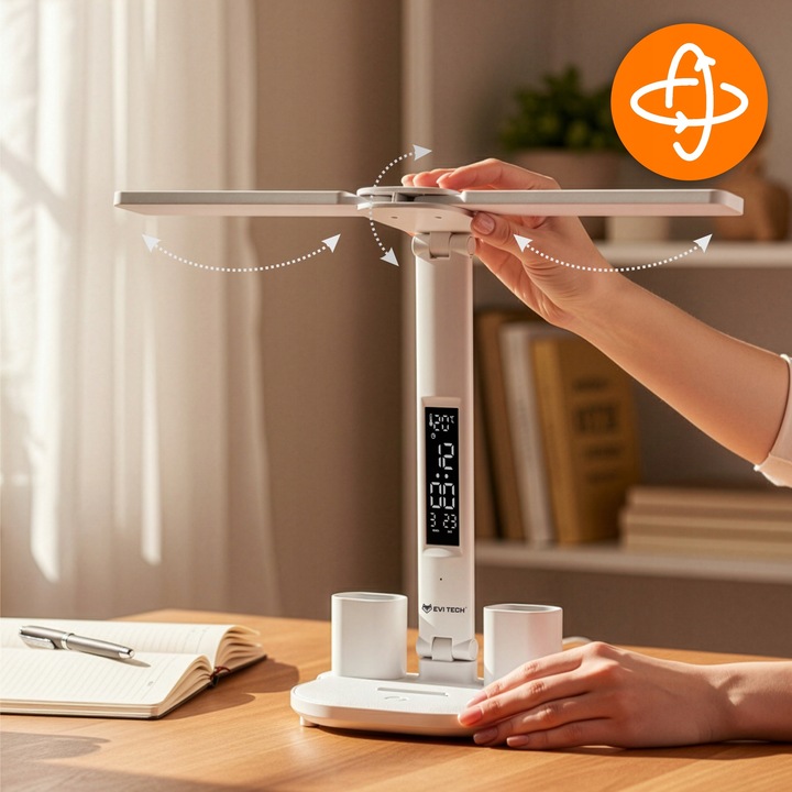 LAMPKA NA BIURKO LED PODWÓJNA BIURKOWA ZEGAR ORGANIZER TEMPERATURA