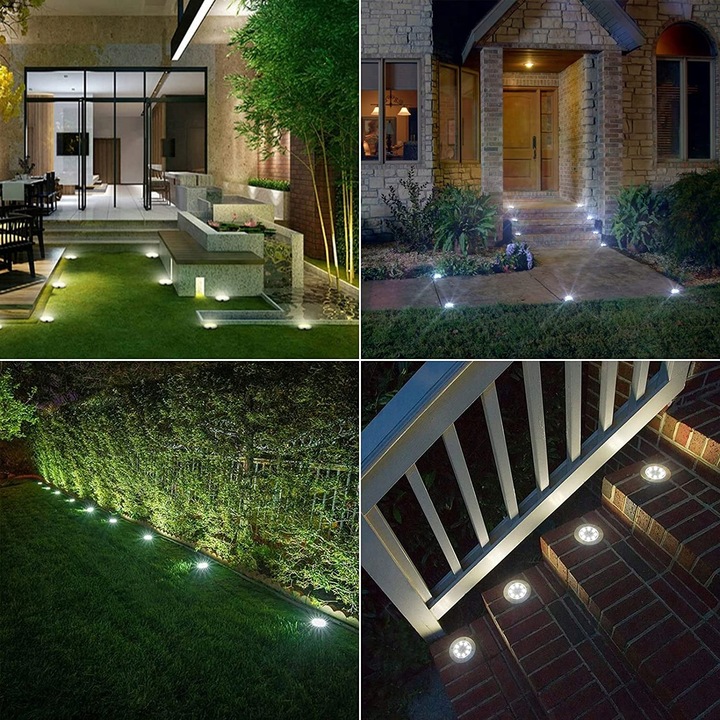 LAMPKI SOLARNE OGRODOWE GRUNTOWE ŚWIECĄCY DYSK x12