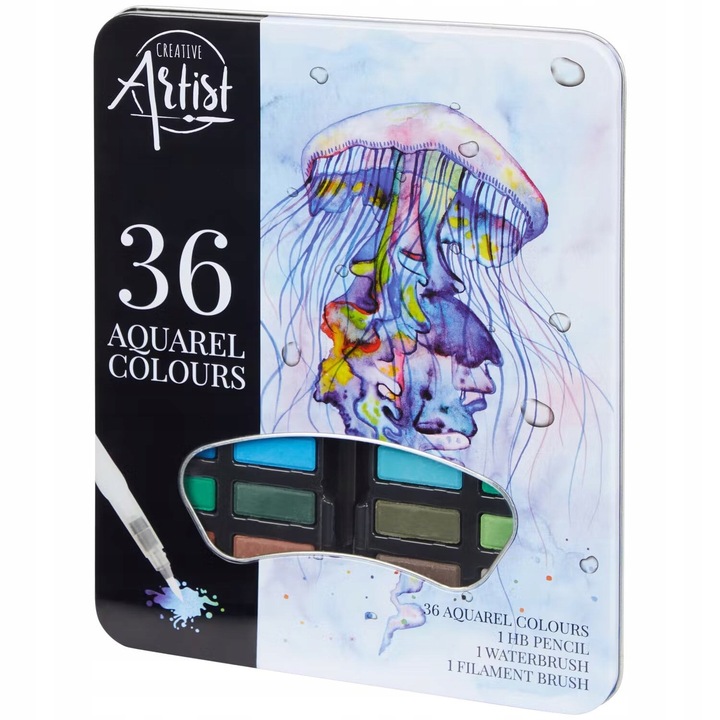 FARBY AKWARELOWE WODNE ZESTAW FARB AKWARELOWYCH W KOSTKACH AKWARELE 36 KOL