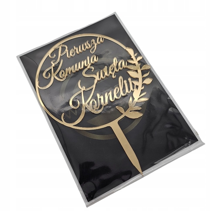 Topper na komunię z imieniem złoty Pierwsza Komunia IMIĘ złote lustro tort