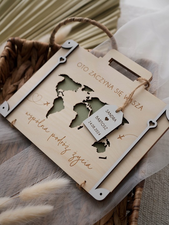 Kartka WALIZKA NA ŚLUB WESELE na pieniądze GRAWER prezent pamiątka ślubu